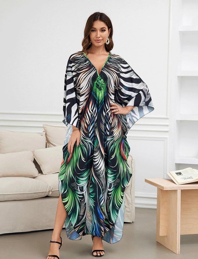 KECVOT Kaftan Dresses for Women Plus Size Batwing Sleeve Caftans Long Bathing Suit Cover Up Maxi Beach Dress Loungewear - Image 1